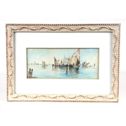 214 - E Thompson - a pair of seascapes with fishing boats in a harbour, both signed lower left, watercolou... 