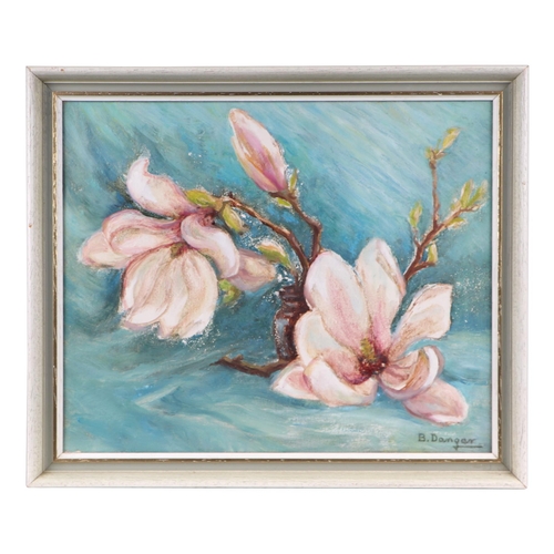 217 - B Dangar (20th century British) - Study of Magnolia Flowers - signed lower right, oil on board, fram... 