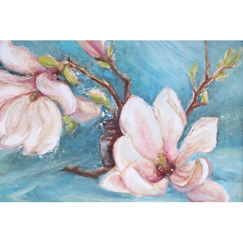 217 - B Dangar (20th century British) - Study of Magnolia Flowers - signed lower right, oil on board, fram... 