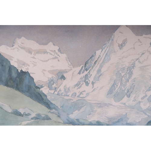 223 - D Dangar (20th century British) - Grand Combin - Swiss mountain scene, watercolour, Sherborne Art Cl... 