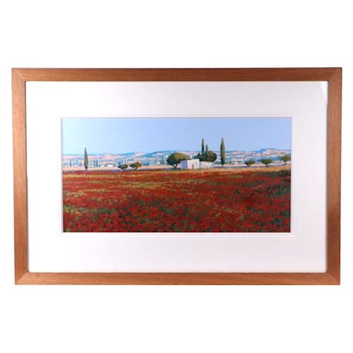 224 - 20th century continental school - Poppy field with Hill Ranges in the Background - indistinctly sign... 