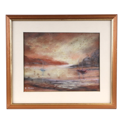 225 - Valerie Toms (modern British) - Sunset - signed lower left, pastel, framed & glazed, 23 by 18cms.