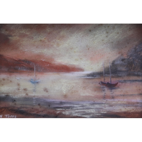 225 - Valerie Toms (modern British) - Sunset - signed lower left, pastel, framed & glazed, 23 by 18cms.