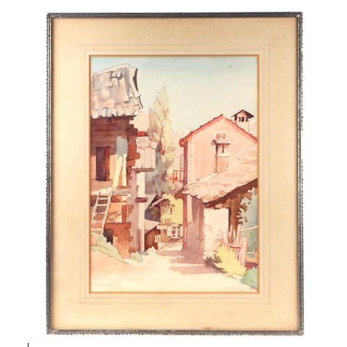 226 - B Dangar (20th century British) - Swiss Village Scene - signed lower right, watercolour, framed & gl... 