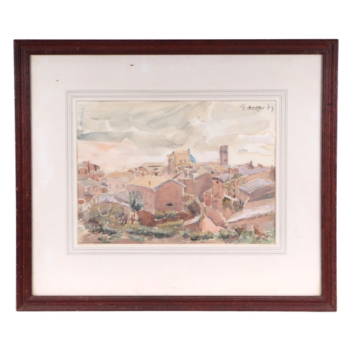 232 - Continental school - Village Scene - indistinctly signed and dated '37 upper right, watercolour, fra... 