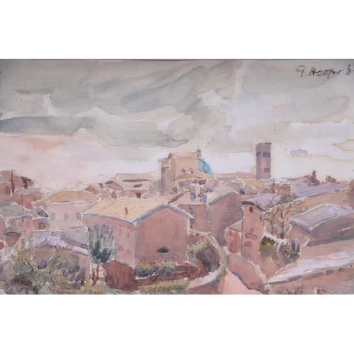 232 - Continental school - Village Scene - indistinctly signed and dated '37 upper right, watercolour, fra... 