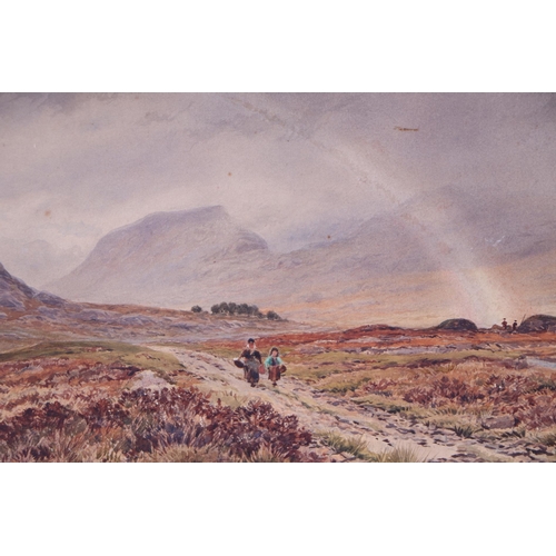 233 - Robert Dobson (British 1860-1901) - Moorland Scene with Figures on a Path - watercolour, signed lowe... 