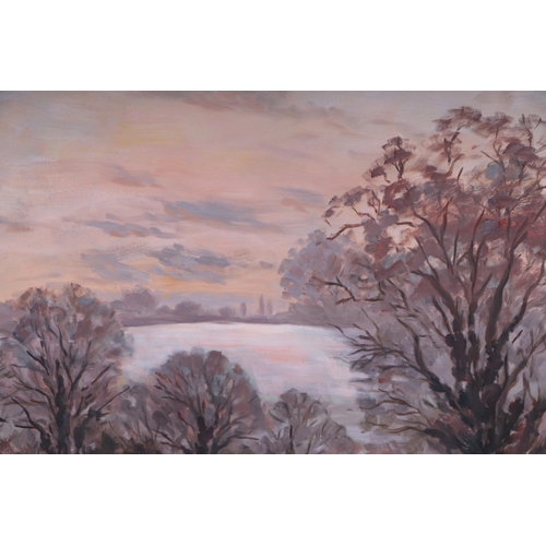 236 - De Brett (modern British) - Sunset Landscape Scene with Trees in the Foreground - initialled lower r... 