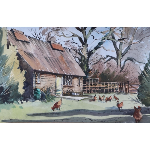 238 - Liz Deakin (modern British) - Chickens in a Farmyard Scene - signed & dated '88 lower left, watercol... 