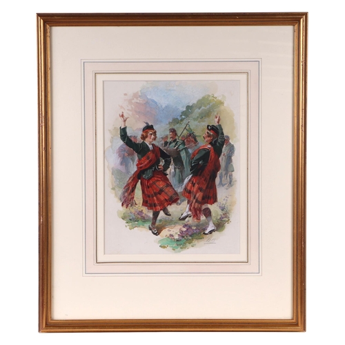 252 - Maynard Brown (1840-1902), a set of four Scottish Highland dance scenes, watercolours, each initiall... 