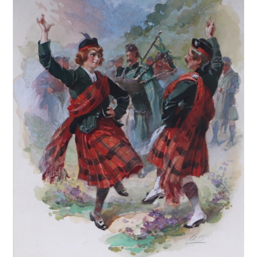 252 - Maynard Brown (1840-1902), a set of four Scottish Highland dance scenes, watercolours, each initiall... 