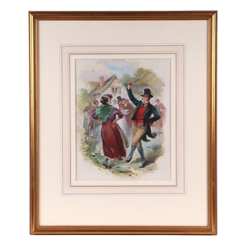 252 - Maynard Brown (1840-1902), a set of four Scottish Highland dance scenes, watercolours, each initiall... 