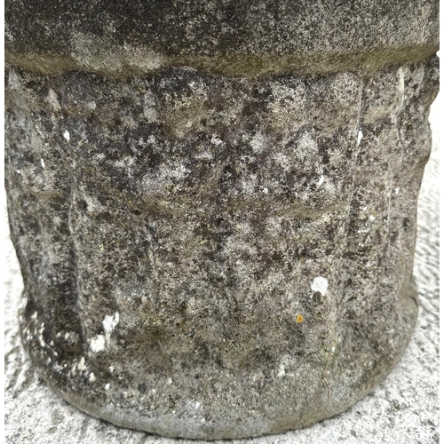 26 - A pair of reconstituted stone cylindrical planters decorated with classical figures, 41cms diameter ... 