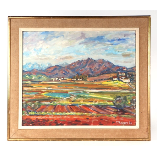 260 - Tristram Rainey (b1910) - Spanish Landscape Scene with Farm Buildings and Mountain Range in the Back... 