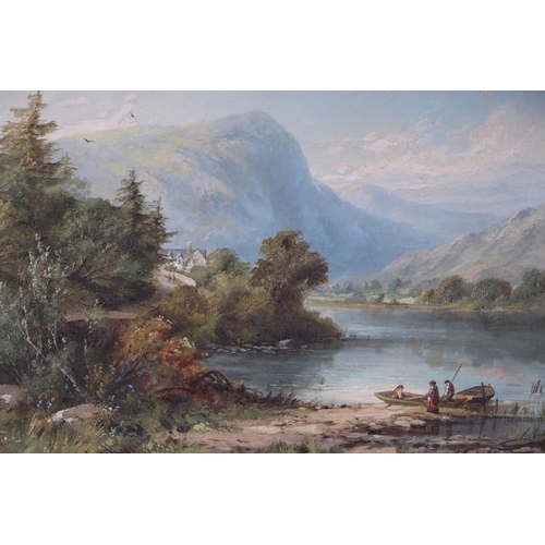 262 - Edward Partridge (19th century British) - Welsh River Landscape with Fishing Boats on the Foreshore ... 