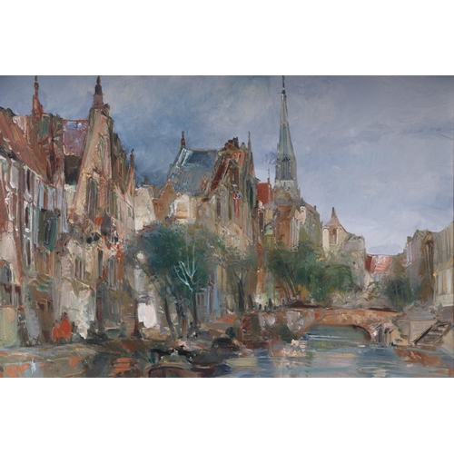 269 - De Vogel (continental School) - Canal Scene - oil on canvas, signed lower right, framed, 60cm by 50c... 