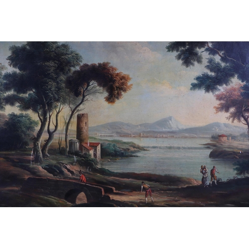 277 - Continental school - Extensive Italian Landscape with Figures in the Foreground - possibly an over-p... 