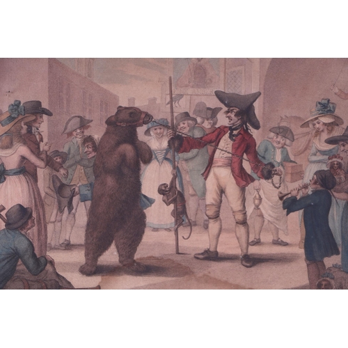 279 - A 19th century coloured print depicting a dancing bear, framed & glazed, 51 by 41cms.