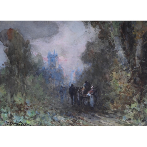 280 - Frank Wasley (1854-1934) - Country Lane with Figures and a Cart Heading Home - watercolour, signed l... 