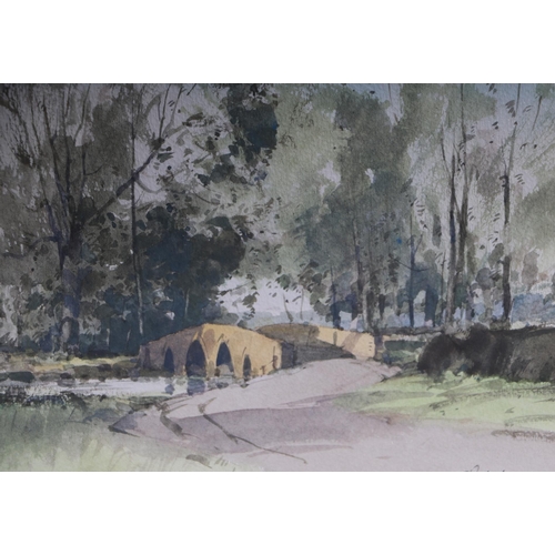 291 - Stanley Orchart (1920-2005) - Landscape with a Bridge Spanning a River near Harpenden, Hertfordshire... 