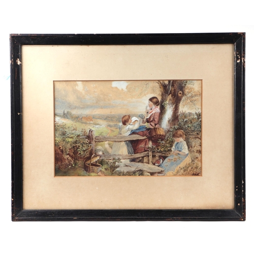 301 - In the manner of Myles Birket Foster - Flower Picking - possibly an over-painted print, framed and g... 