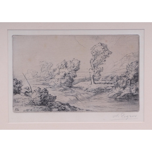 302 - After Alphonse Legros (1837-1899) - Fisherman on the Bank of a River - etching, signed in pencil to ... 