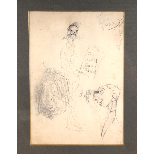 317 - Paul (?) May (modern British) -  two pencil sketches depicting male figures, framed as one, each 22c... 