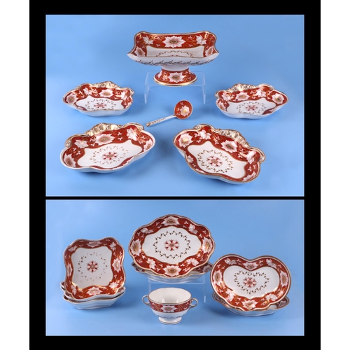 382 - A 19th century Chamberlain Worcester dinner service to include shaped dishes and comport.