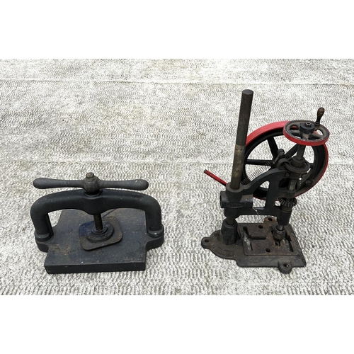 40 - A cast iron book press; together with a Union pillar drill (2).