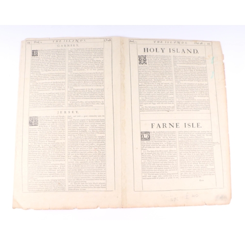 42 - John Speed (1552-1629) - The British Islands - four engraved maps on one sheet of Holy Island, Garns... 