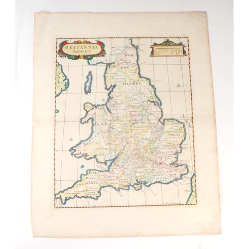 45 - Robert Morden (1650-1703) - Britannia Saxonica - hand tinted map of the British Isles, Isle of Mann ... 