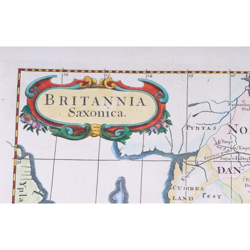 45 - Robert Morden (1650-1703) - Britannia Saxonica - hand tinted map of the British Isles, Isle of Mann ... 