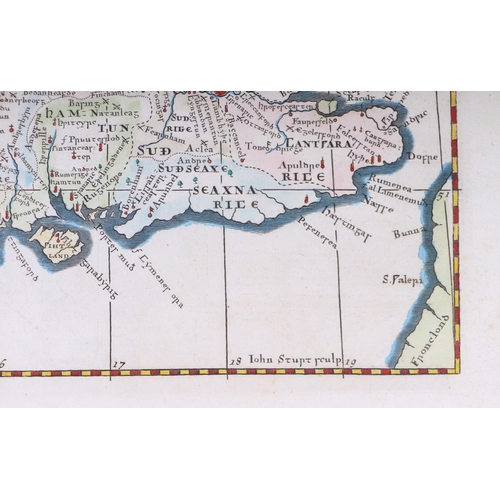 45 - Robert Morden (1650-1703) - Britannia Saxonica - hand tinted map of the British Isles, Isle of Mann ... 