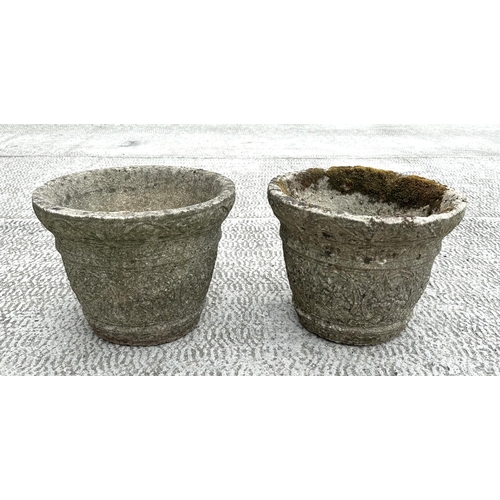 5 - A pair of reconstituted stone circular planters, 34cms diameter (2).