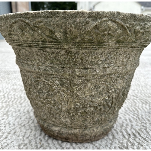 5 - A pair of reconstituted stone circular planters, 34cms diameter (2).