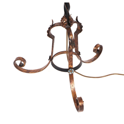 550 - A late 19th century wrought iron reading lamp, 124cm high.