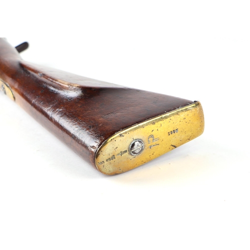 75 - A 19th century percussion capped Russian Smooth Bore Musket, the lock plate stamped '1849', with ram... 