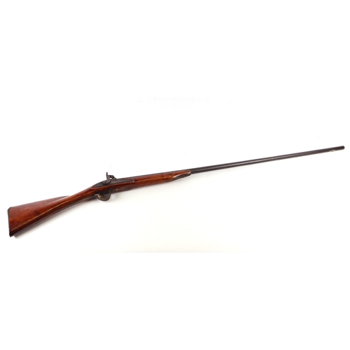 85 - A percussion sporting gun with oak stock, 157cm long.