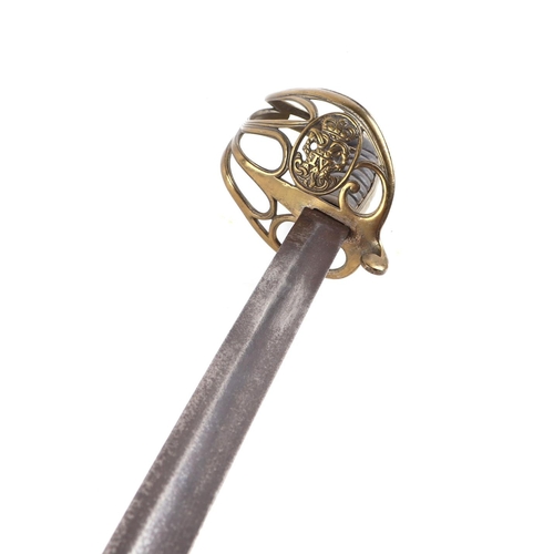 86 - An 1845 Pattern Infantry Officers dress sword and scabbard, 99cm long.