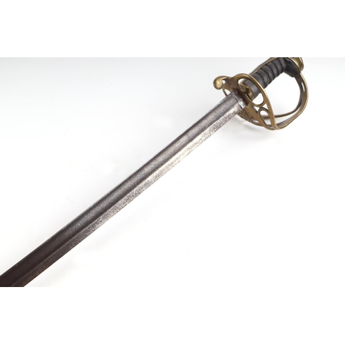 86 - An 1845 Pattern Infantry Officers dress sword and scabbard, 99cm long.