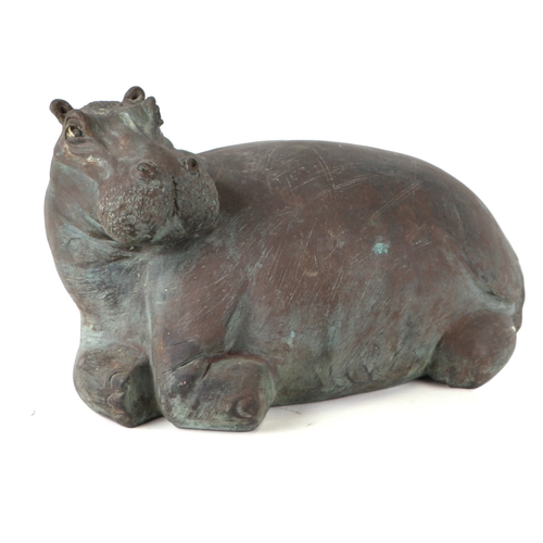 375 - Austin Products bronzed pottery hippo, indistinctly signed and impressed D to base, approximately 32... 