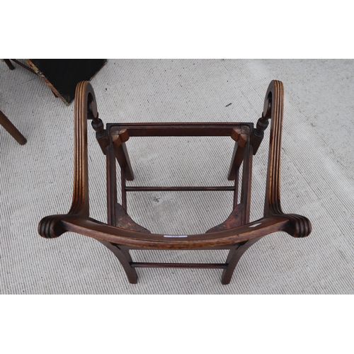 957 - An inlaid mahogany Regency desk chair with square tapering reeded legs; together with another simila... 