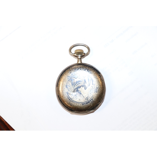 558 - A 19th century continental niello silver full hunter pocket watch, the white enamel dial with Roman ... 