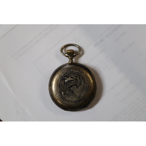 558 - A 19th century continental niello silver full hunter pocket watch, the white enamel dial with Roman ... 