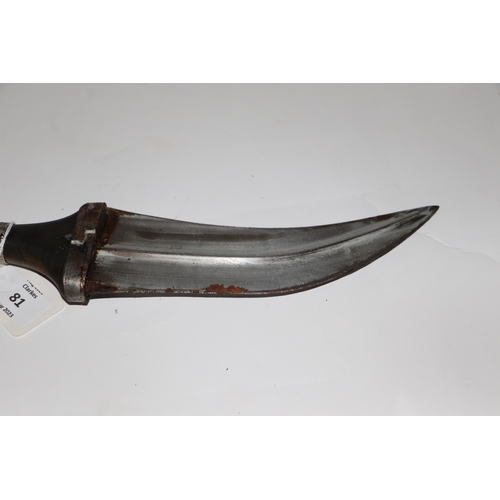 81 - A Middle Eastern Jambiya dagger with leather scabbard, 34cm long.