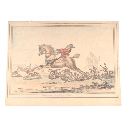 145 - After James Gillray - four 19th century hand coloured etchings - Hounds Throwing Off, Coming in at t... 