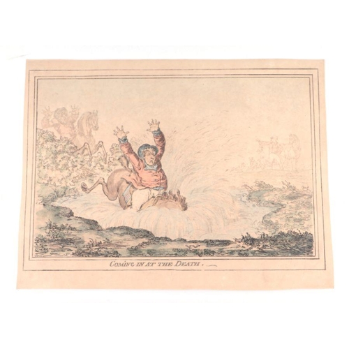 145 - After James Gillray - four 19th century hand coloured etchings - Hounds Throwing Off, Coming in at t... 