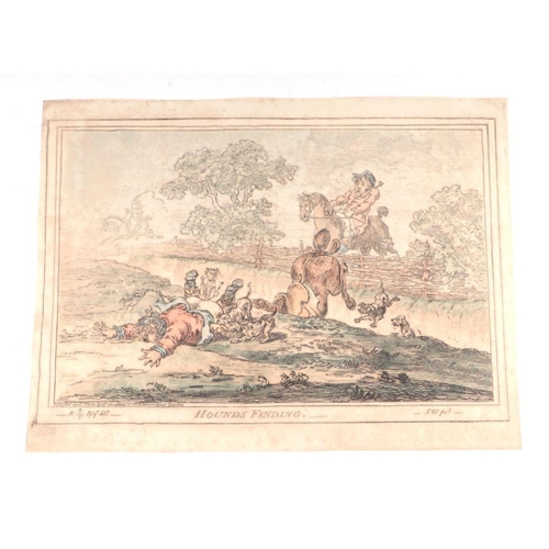 145 - After James Gillray - four 19th century hand coloured etchings - Hounds Throwing Off, Coming in at t... 