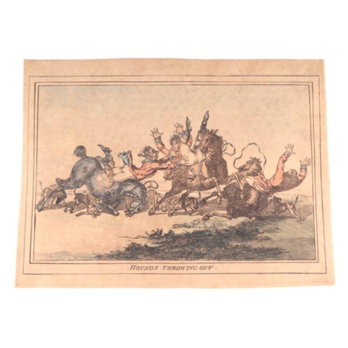 145 - After James Gillray - four 19th century hand coloured etchings - Hounds Throwing Off, Coming in at t... 