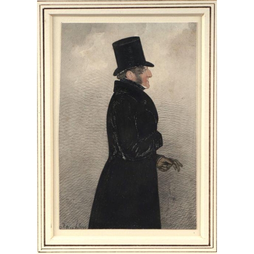 148 - Victorian school - Portrait of a Gentleman Wearing a Long Black Coat and a Top Hat - indistinctly si... 